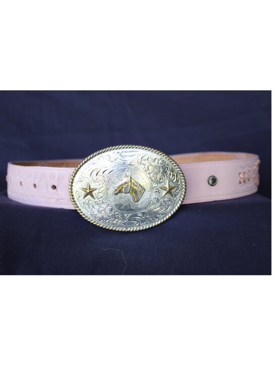 Nocona Pink Leather Belt with Gold Western Buckle main image 4